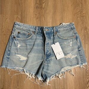 Zara Women's Faded Blue Ripped Jean Shorts